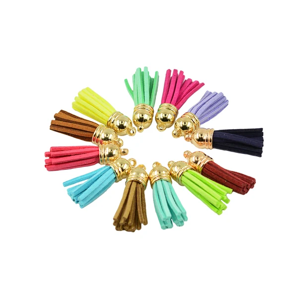 Dependable Maxbell Lot of 12Pcs Multi Color 35mm Suede Tassel for Keychain Cellphone Straps Jewelry Charms Leather Tassels DIY Accessories High-Grade
