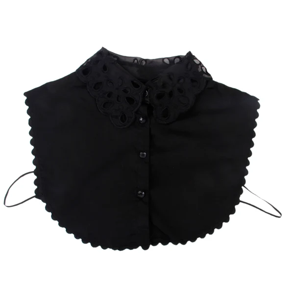 Artisan Maxbell Women Girls Ladies Elegant Embroidery Hollow Neckline Half Shirt Blouse Detachable Collar Black Stylish