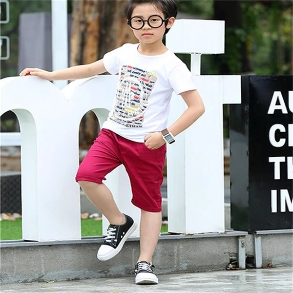 Versatile Maxbell Kids Boys Fashionable Adjustable Waistline Convenient Wear Capri Short Pants Casual Knee Cotton Pants Wine Red 120 Size High-Performance
