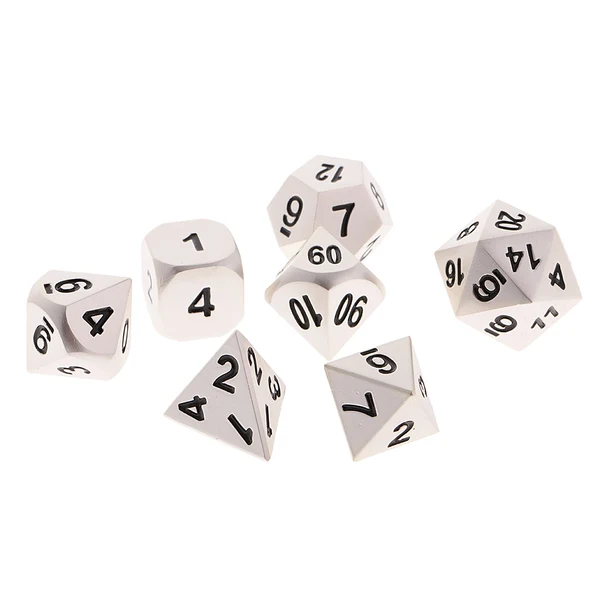 Versatile Maxbell 7Pcs Digital Silver Dice Multi-sided D4-D20 for Party Board Game w Case Toy Pure