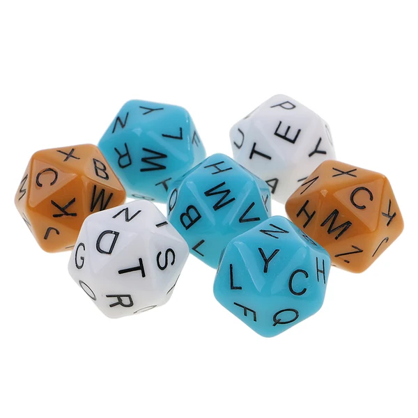 Official Maxbell Plastic 7 Pieces 20-sided Dices Set English Letters Educational Toys 0.62inch Proven