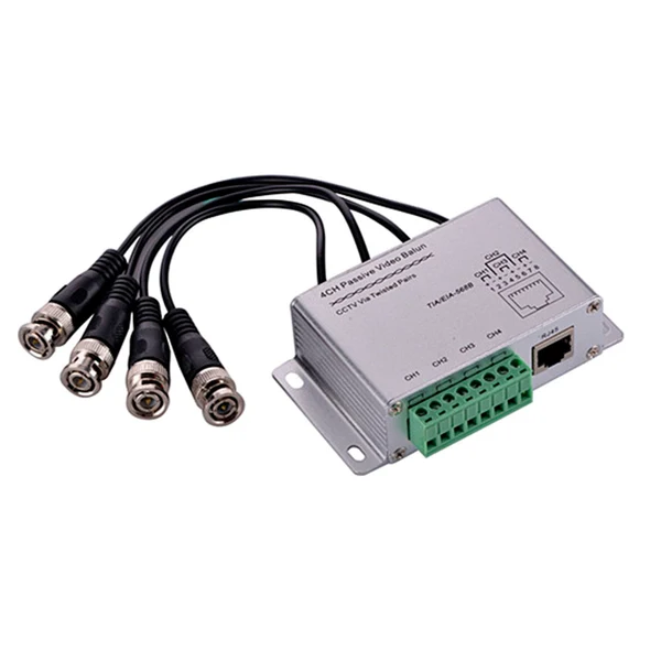 Next-Generation Maxbell New Silver UTP 4 Channel Passive Video Balun Transceiver Adapter with BNC Cable Organic