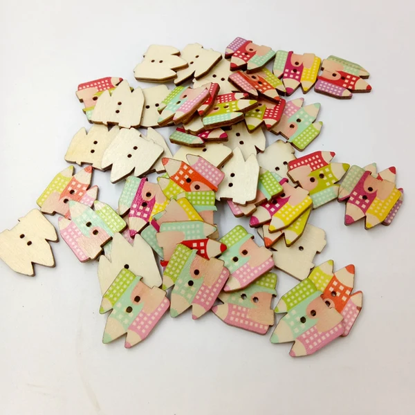 Convenient Maxbell 50 Pieces Wooden Pencil House Buttons 29mm x 25mm Scrapbooking Crafting Sewing Decorating Embellishments Natural