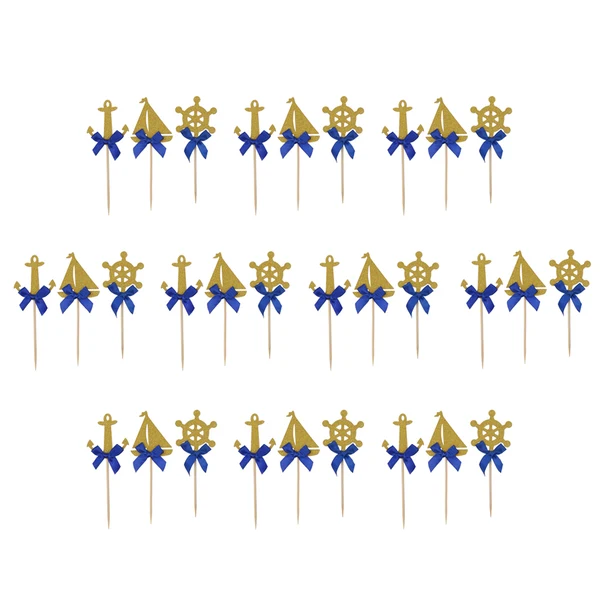 Versatile Maxbell Set of 10 Glitter Boat Anchor Rudder Cake Topper w Bow Home Party Cake Decor Soft