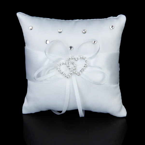 Long-Lasting Maxbell Satin Pocket Ring Pillow Double Heart Crystal Rhinestone Cushion Wedding Party Anniversary Supplies White Excellent