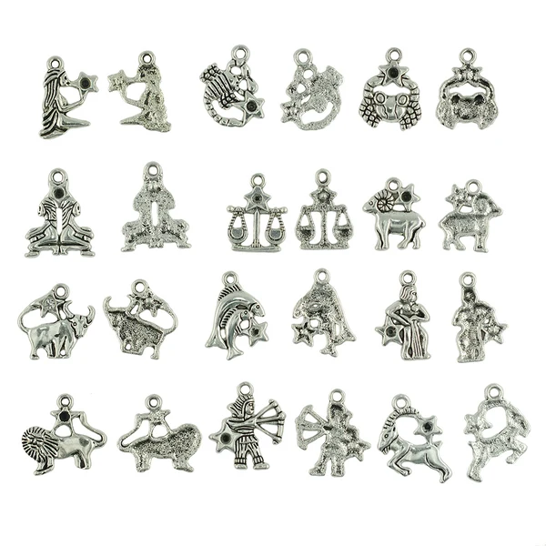 Natural Maxbell 24 Pieces Set Zodiac Constellation Pendant Birthday Astrology Zodiac DIY Charms Birthday Gift Findings Solid