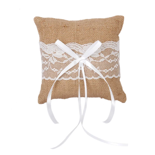 Reliable Maxbell Vintage Burlap Jute Lace Pocket Ring Pillow Cushion Wedding Party Anniversary Supplies 15cmx15cm Casual