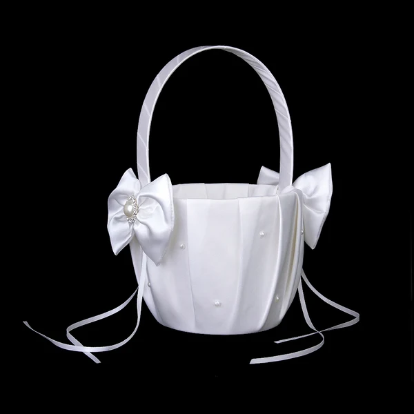 Exceptional Maxbell Bow Pearl Rhinestone Wedding Ceremony Party Satin Flower Girl Basket Favor Authentic
