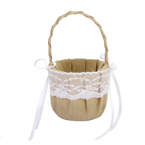 Optimized Maxbell Vintage Wedding Ceremony Ribbon Bowknot Burlap Jute Lace Flower Girl Basket Effective