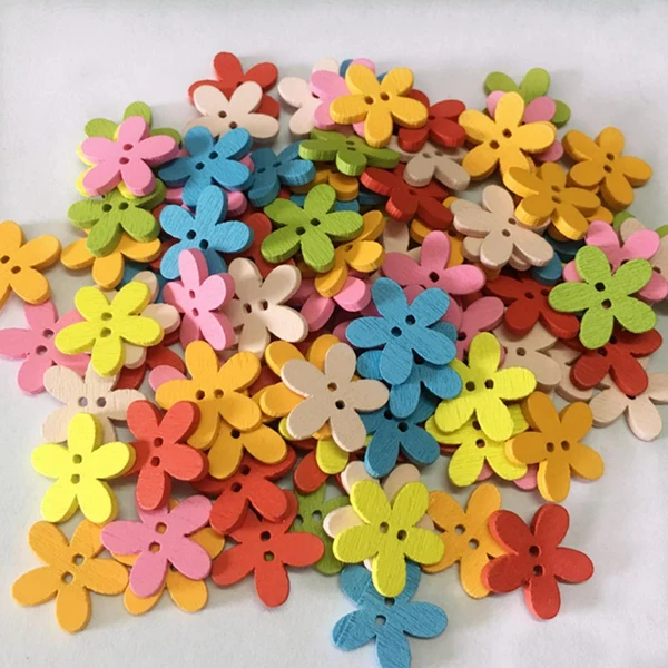 Lightweight Maxbell Pack of 100 Cute Multi Color Flower Buttons Mixed Wood Buttons Sewing Scrapbooking DIY Craft 2 Holes Pure