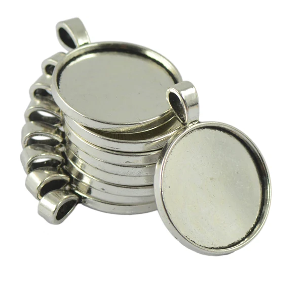 Durable Maxbell 20 Pieces 25mm Antique Silver Base Setting Pendant-Trays Cabochon Frame Charm Consistent
