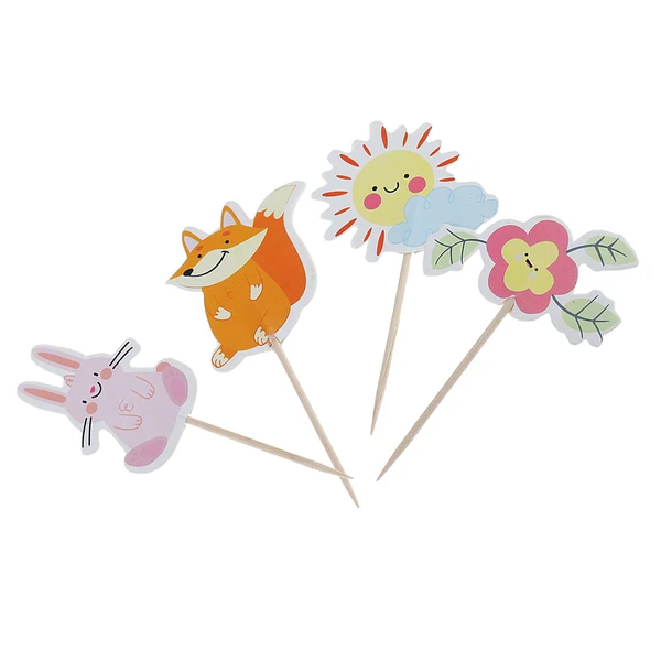 Sustainable Maxbell 24 set Animals Flower Cake Cupcake Topper Pick for Kids Birthday Party Décor Unique