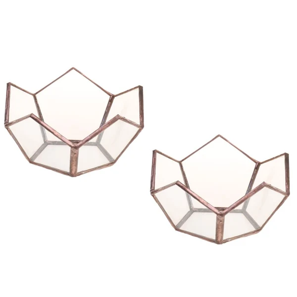 Certified 2x Open Copper Glass Geometric Terrarium Tabletop Succulent Plants Container Fine