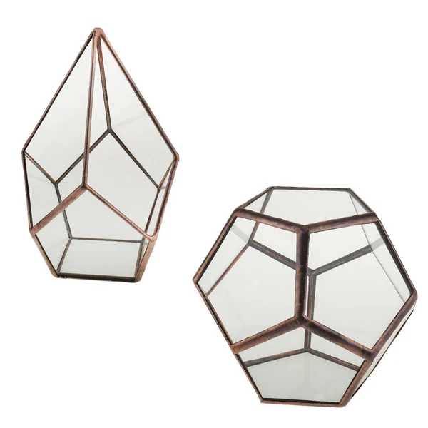 Green 2 set Antique Bronze Glass Geometric Terrarium Tabletop Succulent Air Plants Planter Minimalist