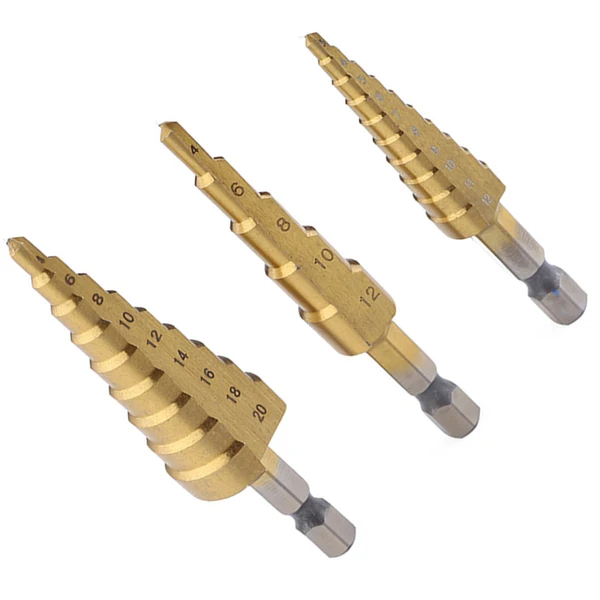 Efficient Maxbell Set Of 3 Pieces HSS Step Cone Drill Hex Titanium Bits Hole Metal Wood Cutter High-Grade