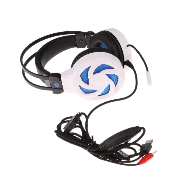 Enhanced Maxbell White LED Light with Mic Wired Headphones Adjustable Stereo PC Gaming Headset Organic