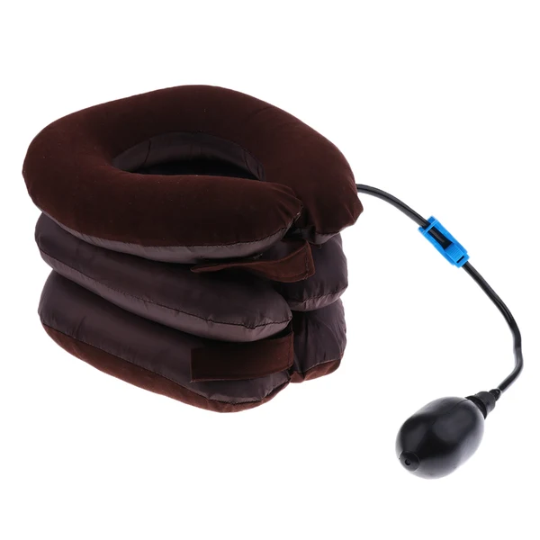 Reusable Maxbell Air Inflatable Pillow Brace Cervical Neck Traction Support Pain Relief - Brown Original Design