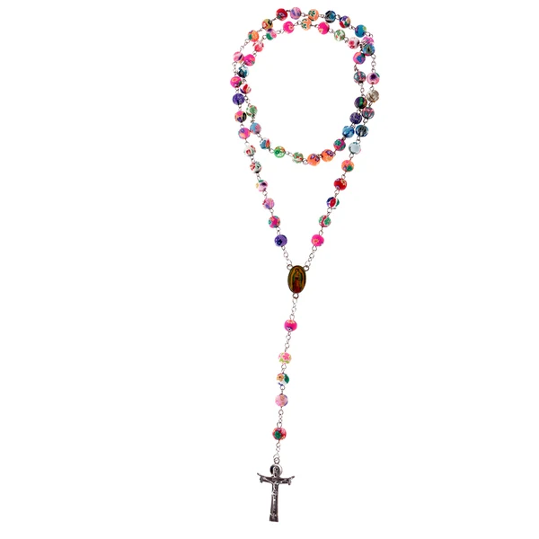 Casual Maxbell Women Hip 8mm Bead Rosary Pray Hand Jesus Cross Pendant Necklace Multi-color Top-Quality