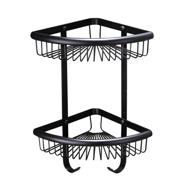 Authentic Maxbell 2 Tiers Corner Shelf Storage Shower Bath Bathroom Caddy Organiser with Hook Optimized