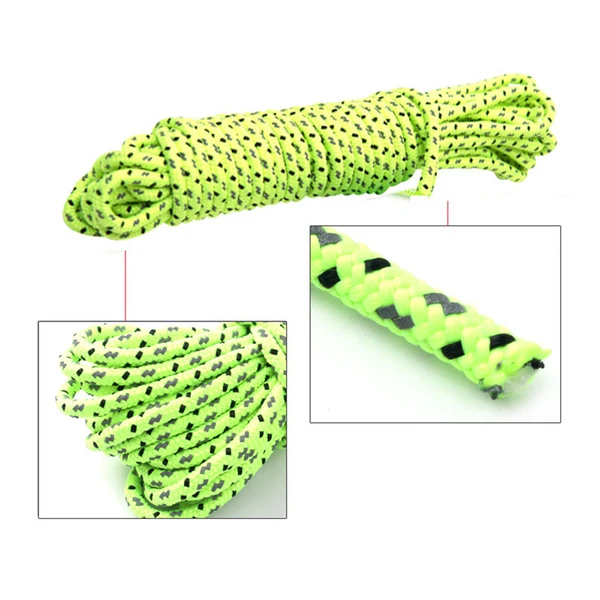 Durable Maxbell 4mm 50 Meters Fluorescent Reflective Guyline Tent Rope Camping Cord Paracord Green