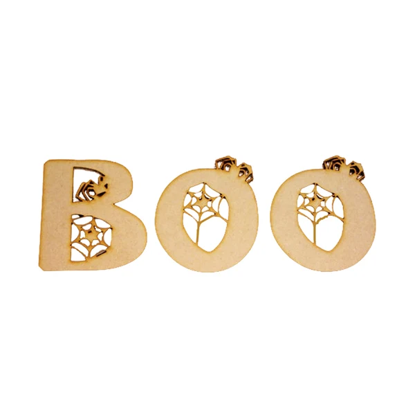 Classic Maxbell Plain Wooden BOO With Spider Web Cutout DIY Craft Halloween Embellishment Trendy