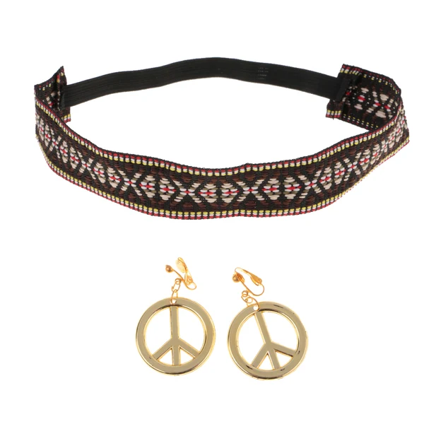 Clean Maxbell Boho Hippie Embroidered Headband Gold Peace Symbol Earrings Costume Accessories Verified