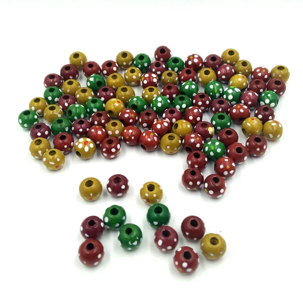 Environmentally Friendly Maxbell 100 Piece Dots Printed Round Wooden Beads Charms for DIY Bracelet Necklace Jewelry Making Craft 13mm Smooth