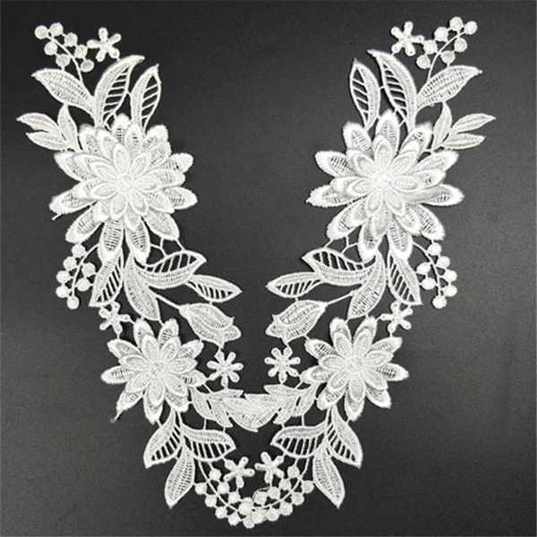 Proven Maxbell 1 Pair White Flower Lace Trims Embroidery Sewing Bridal Dress Appliques DIY Innovative