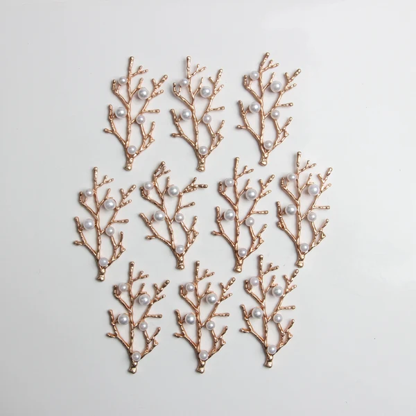 Excellent Maxbell 10 Pieces Gold Alloy Branches Pearl Embellishment DIY Scrapbooking Wedding Bridal Hair Craft Jewelry Findings Trendy