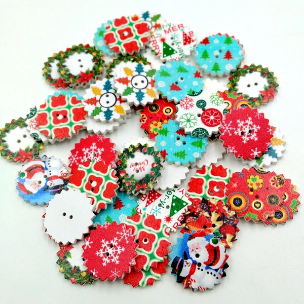 Premium Material Maxbell 50pcs Christmas Wooden 2 Holes Buttons For DIY Sewing Scrapbooking 25mm Practical