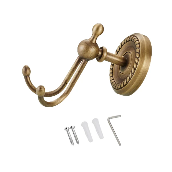 Traditional Maxbell Bathroom Accessories Antique Brass Hardware Double Prong Clothes Robe Hook Contemporary