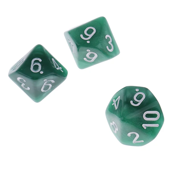 Versatile Maxbell 10 Pieces Plastic Multi-sided Dice D10for Party Bar Game Props 0.62'' Green Fine