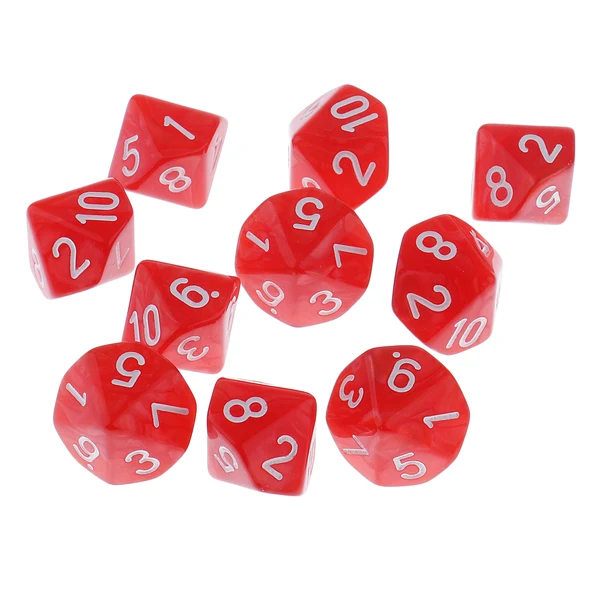 Fashionable Maxbell 10 Pieces Plastic Multi-sided Dice D10for Party Bar Game Props 0.62'' Red Exclusive