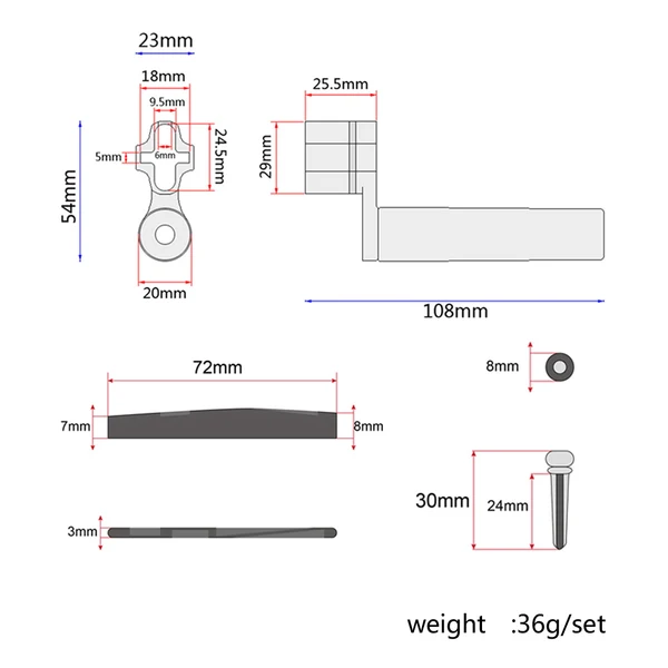Practical Maxbell Acoustic Guitar Parts String Winder Slotted Saddle Nut Bridge End Pins Pegs Detailed