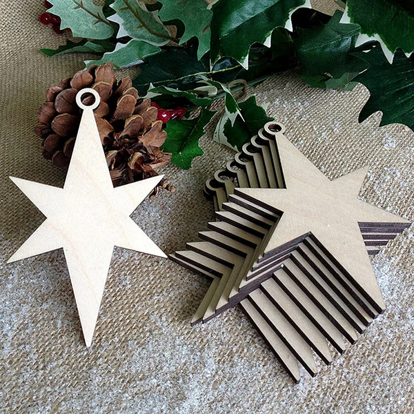 Trusted Maxbell 10pcs Christmas Hexagram Woodcut Hanging Embellishment Tags Christmas Decor Contemporary