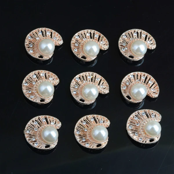 Minimalist Maxbell 10 Piece Shell Shape Crystal Pearl Button Findings for DIY Jewelry Making Crafts Gold Prestigious