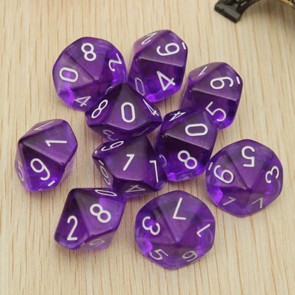 Top-Quality Maxbell D10 Purple Ten Sided Gem Dice for RPG Dungeons Dragons Games Set of 10 Dice Classic
