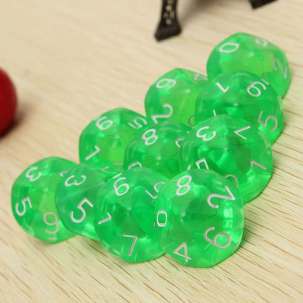 High-Quality Maxbell D10 Green Ten Sided Gem Dice for RPG Dungeons Dragons Games Set of 10 Dice Reusable