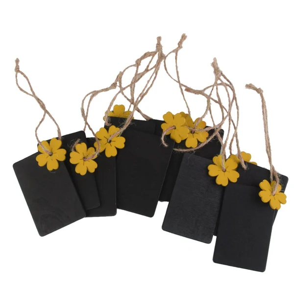 Breathable Maxbell Yellow Flower Charms Wooden Rectangle Chalkboard Tags Clothes Price Hanging Tags Gift Tags Scrapbooking DIY Wedding Favor Pack of 10PCS Classic