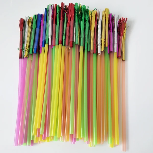 Fast Maxbell 100pcs Metallic Foil Fringe Fireworks Cocktail Party Straws Decor Random Specialty