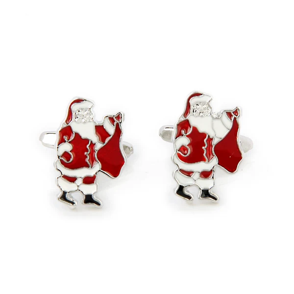 Original Design Maxbell 3 Pairs Men Silver Tone Red Enamel Santa Claus Father Christmas Cufflinks High-End