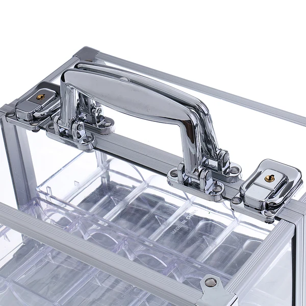 Certified Maxbell 600pc Transparent Empty Acrylic Carrier Poker Chips Storage Box Case with 6 Racks High-End