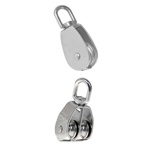 Fine Crafted Maxbell Stainless Steel Double Single Wheel Pulley Block Swivel Rope Sheave 25mm Practical