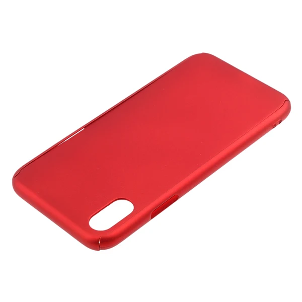 Certified 360 Degree All-round Protective Slim Fit Case Cover with Tempered Glass Screen Protector Skin for Apple iPhone X 5.8inch Red Solid