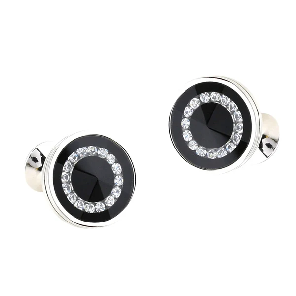 Functional Maxbell 2 Pair Fashion Men Shirts Classic Black Round Crystal Cufflinks for Wedding Stylish