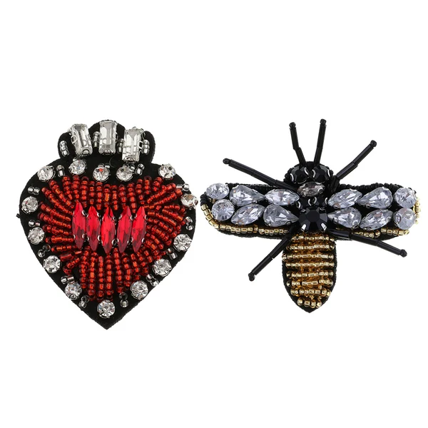 Versatile Maxbell Bee Heart Rhinestones Beaded Patches Sew on Patch Applique for Cloth Decor Contemporary