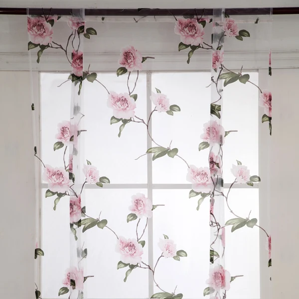 Elegant Maxbell 2 Pieces Peony Floral Roman Shades Window Curtain Sheer Voile S L Safe