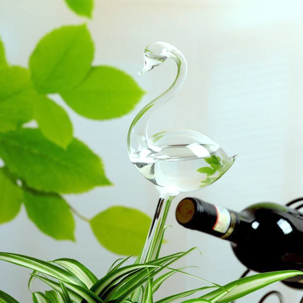 Carefully Designed Maxbell Automatic Glass Swan Bird Shape Simple Watering Device Plant for Flower Solid
