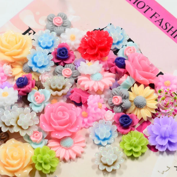 Carefully Designed Maxbell 70 Pieces Mixed Resin Flatbacks Rose Flowers Cookies Cabochons Scrapbooking Fine