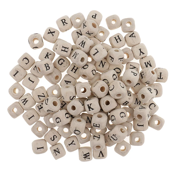 Quality Maxbell 200 Pieces Wooden Letters Cube Beads Jewelry Making 10mm White Multicolor Crafted